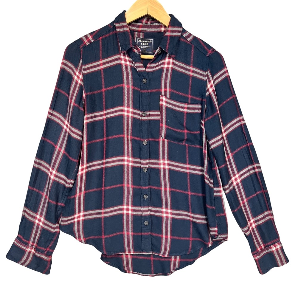 Abercrombie & Fitch Womens Soft Flannel Shirt Blue Red Plaid Long Sleeve XS‎ - Picture 3 of 8